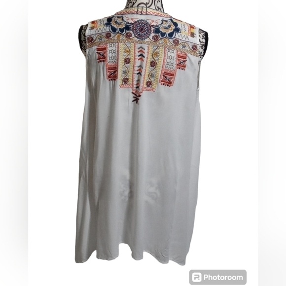 Johnny Was Biya Boho  Embroidered Handkerchief Hem Sleeveless Tunic Top Size XS - Picture 5 of 8